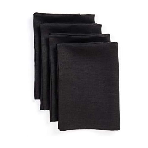  [아마존베스트]Solino Home 100% Pure Linen Dinner Napkins - 20 x 20 Inch Black, Set of 4 Linen Napkins, Athena - European Flax, Soft & Handcrafted with Mitered Corners