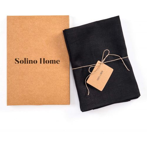  [아마존베스트]Solino Home 100% Pure Linen Dinner Napkins - 20 x 20 Inch Black, Set of 4 Linen Napkins, Athena - European Flax, Soft & Handcrafted with Mitered Corners