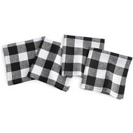 [아마존베스트]Solino Home 100% Pure Linen Buffalo Check Dinner Napkin  Black & White Check Napkins Set of 4, 20 x 20 Inch  Handcrafted with Mitered Corners