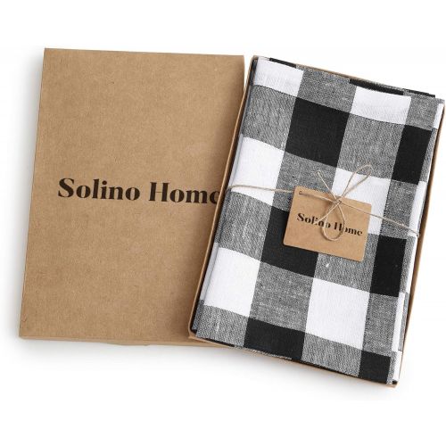  [아마존베스트]Solino Home 100% Pure Linen Buffalo Check Dinner Napkin  Black & White Check Napkins Set of 4, 20 x 20 Inch  Handcrafted with Mitered Corners