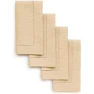 [아마존베스트]Solino Home 100% Pure Linen Hemstitch Dinner Napkins - 20 x 20 Inch, Beige Set of 4, European Flax, Natural Fabric Machine Washable Classic Hemstitch - Handcrafted with Mitered Cor