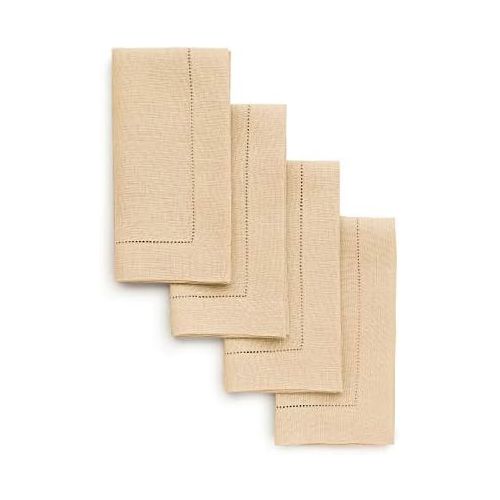  [아마존베스트]Solino Home 100% Pure Linen Hemstitch Dinner Napkins - 20 x 20 Inch, Beige Set of 4, European Flax, Natural Fabric Machine Washable Classic Hemstitch - Handcrafted with Mitered Cor