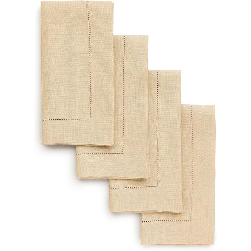  [아마존베스트]Solino Home 100% Pure Linen Hemstitch Dinner Napkins - 20 x 20 Inch, Beige Set of 4, European Flax, Natural Fabric Machine Washable Classic Hemstitch - Handcrafted with Mitered Cor