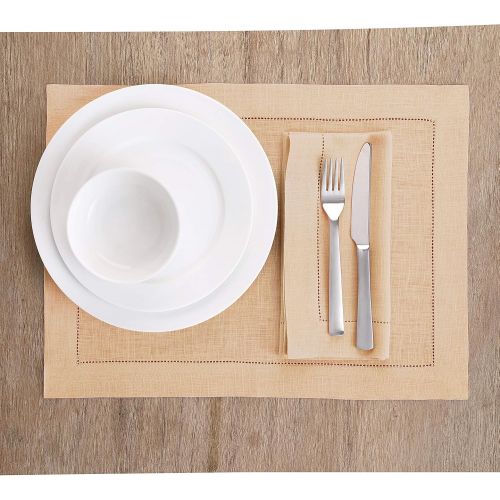  [아마존베스트]Solino Home 100% Pure Linen Hemstitch Dinner Napkins - 20 x 20 Inch, Beige Set of 4, European Flax, Natural Fabric Machine Washable Classic Hemstitch - Handcrafted with Mitered Cor