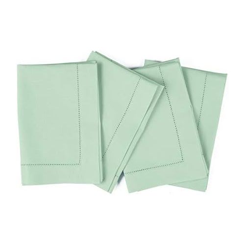  [아마존베스트]Solino Home Hemstitch Cotton Linen Dinner Napkins  Set of 4, 20 x 20 Inch Aqua Natural Fabric  Machine Washable Handcrafted with Mitered Corners