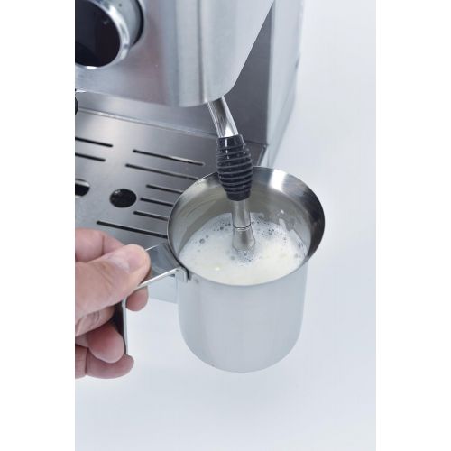  Solis Siebtrager-Espressomaschine fuer gemahlenen Kaffee oder Softpads, Heissdampfduese, 15 Bar, 1,5 l Wassertank, Edelstahl, Primaroma