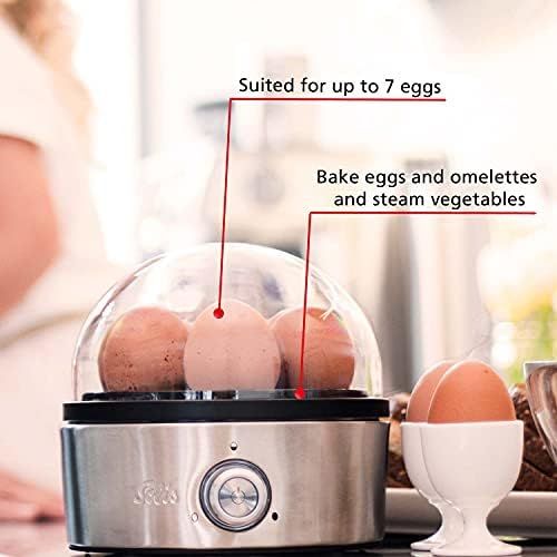  Solis 977.87Egg Boiler 7Eggs with Hardness Adjustment, Cook and Steaming Insert Eggs 2Qt, Stainless Steel