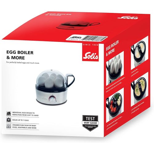  Solis 977.87Egg Boiler 7Eggs with Hardness Adjustment, Cook and Steaming Insert Eggs 2Qt, Stainless Steel