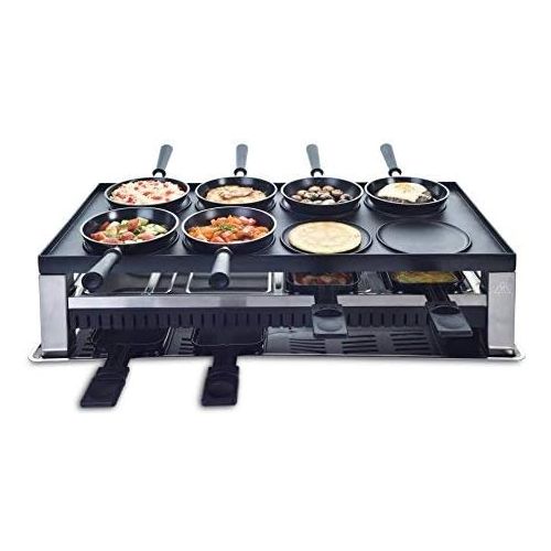  Solis Grill 5 in 1, Raclette/ Tischgrill/ Wok/ Crepes/Pizza, 8 Personen, Edelstahl, Table Grill 5 in 1 (Typ 790)