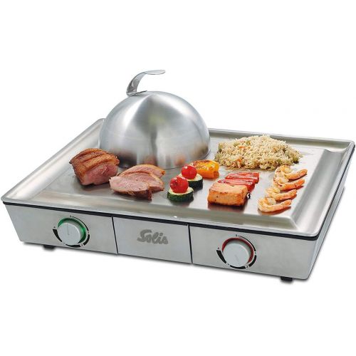  Solis Tischgrill, Edelstahl-Grillplatte, Teppanyaki-Glocke, Zwei Heizzonen, Grillen und Duensten, Teppanyaki at Home Grill