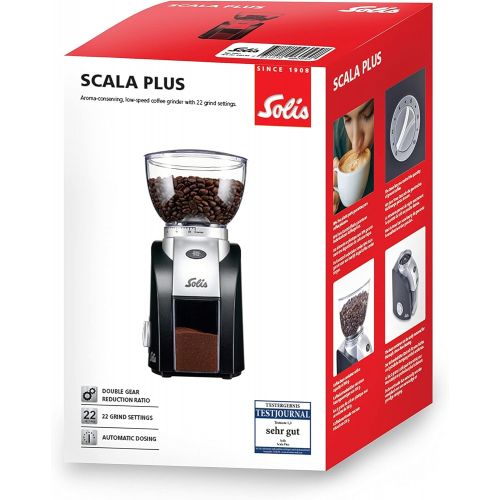  Solis Elektrisches Kaffeemahlwerk, 22 Mahlstufen, 300 g Fassungsvermoegen, Scala Plus, Schwarz