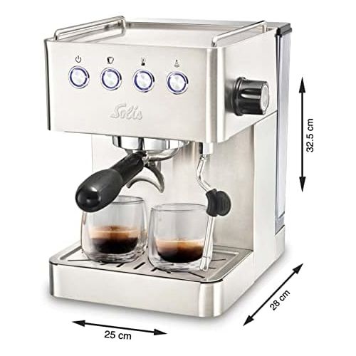  Solis Espressomaschine, Programmierbare Tassengroesse, Dampf- und Heisswasserfunktion, 58 mm Profi-Siebhalter, 15 bar, 1,7 l Wassertank, Edelstahl, Barista Gran Gusto (Typ 1014)