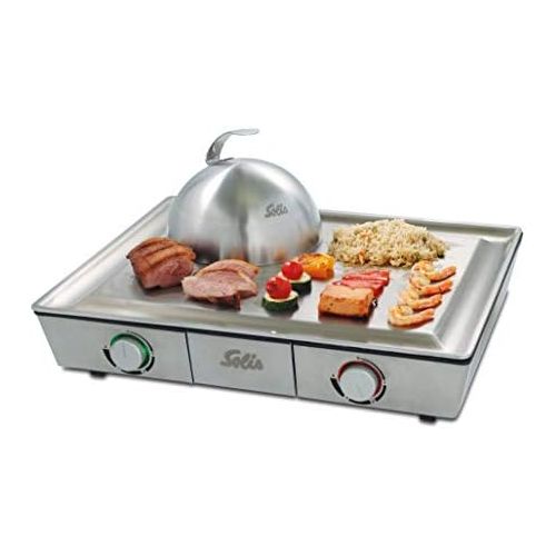  Solis Tischgrill, Edelstahl-Grillplatte, Teppanyaki-Glocke, Zwei Heizzonen, Grillen und Duensten, Teppanyaki at Home Grill