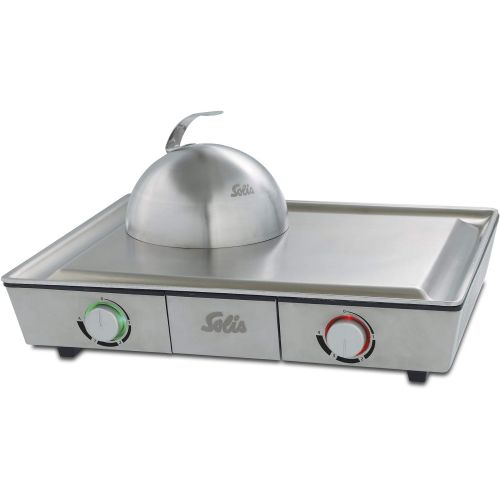  Solis Tischgrill, Edelstahl-Grillplatte, Teppanyaki-Glocke, Zwei Heizzonen, Grillen und Duensten, Teppanyaki at Home Grill