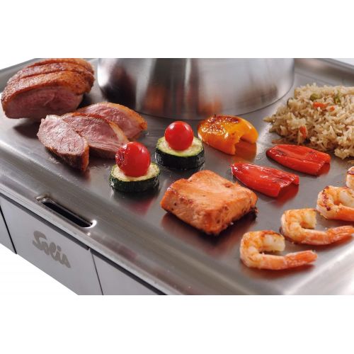  Solis Tischgrill, Edelstahl-Grillplatte, Teppanyaki-Glocke, Zwei Heizzonen, Grillen und Duensten, Teppanyaki at Home Grill