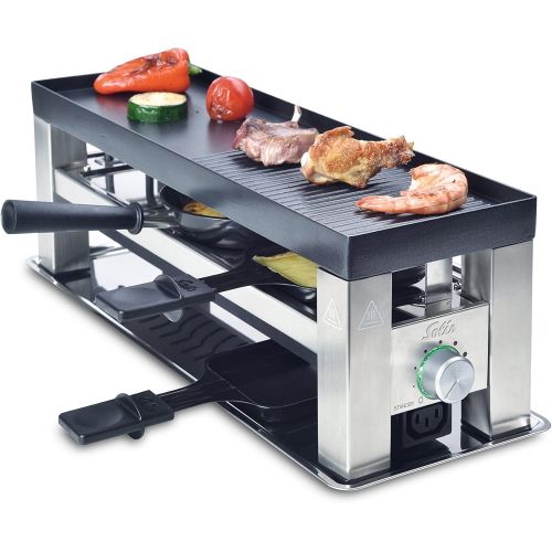  Solis Grill 4 in 1, Raclette/ Tischgrill/ Wok/ Crepes, 3 Personen, Edelstahl, Table Grill 4 in 1 (Typ 790)