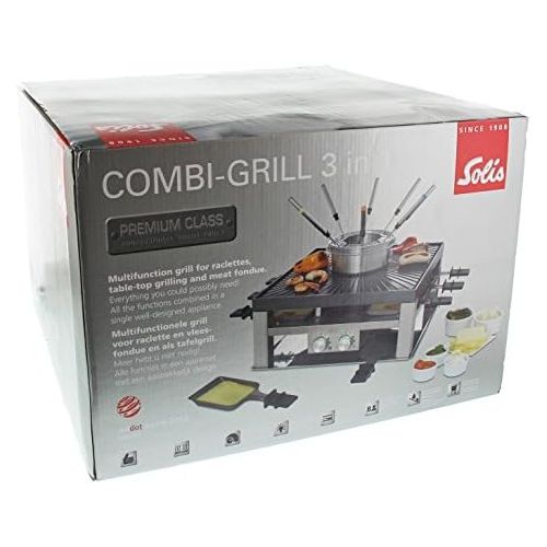  Solis Raclette, Tischgrill und/oder Fleischfondue, 8 Personen, Edelstahl, Combi-Grill 3 in 1 (Typ 796)