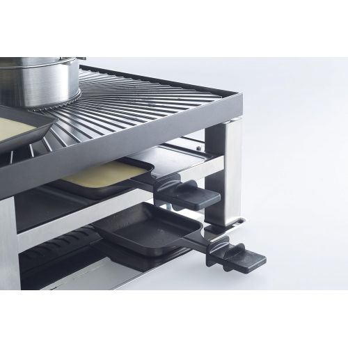  Solis Raclette, Tischgrill und/oder Fleischfondue, 8 Personen, Edelstahl, Combi-Grill 3 in 1 (Typ 796)