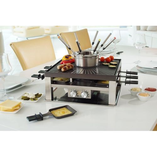  Solis Raclette, Tischgrill und/oder Fleischfondue, 8 Personen, Edelstahl, Combi-Grill 3 in 1 (Typ 796)