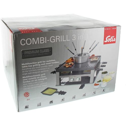  Solis Raclette, Tischgrill und/oder Fleischfondue, 8 Personen, Edelstahl, Combi-Grill 3 in 1 (Typ 796)