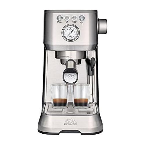  [아마존베스트]Solis Espresso Machine, Pressure Gauge, Steam and Hot Water Function, PID Temperature Controller, 54 mm Filter Holder with Double Spout, 15 Bar, 1.7 L Water Tank, Stainless Steel,