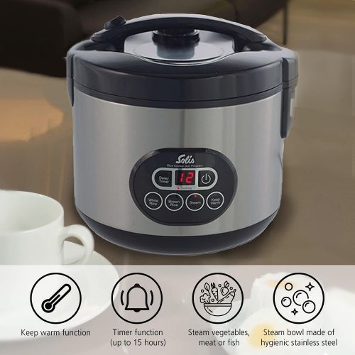  [아마존베스트]Solis Rice Cooker and Steamer, White/Brown Rice, Timer and Warming Function, 6 Cups Rice, 1.2 Litres, Includes Measuring Cup and Ladle, Duo Program (Type 817)