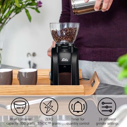  [아마존베스트]Solis Scala Plus Zero Static 1662 Coffee Grinder  24 Mills Timer Switch Protection Against Static Coffee, Start/Stop Button, Coffee Bean Container 300 g, Easy to Clean