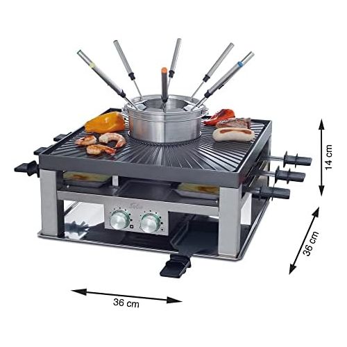  Solis Combi Grill 3 in 1 796 Raclette Grill Electric Grill Raclette, Table Grill and Fondue Electric 8 People Stainless Steel