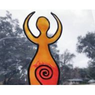 SolivagantExpression Spiral Goddess symbol faux stained glass window cling, sacral chakra, feminine power, ready to ship, Wiccan and pagan decor, boho home