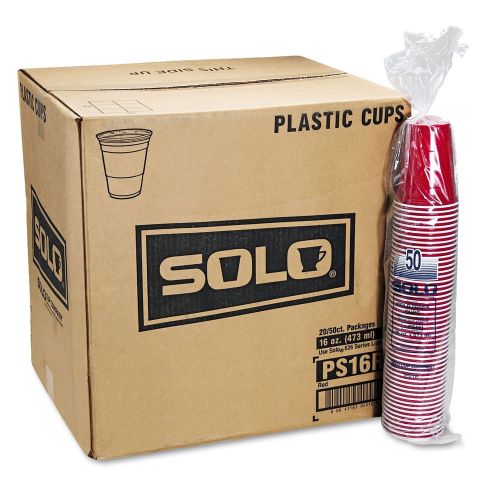  Solo, SCCP16RCT, Cup 16 oz. Plastic Cold Party Cups, 1000  Carton, Red, 16 fl oz