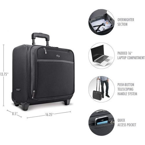  SOLO Solo Dakota 16 Inch Rolling Laptop Case with Overnighter Section, Black