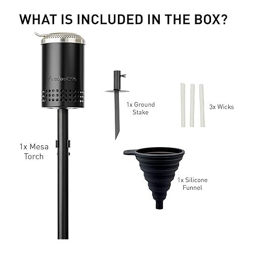  Solo Stove Mesa Torch | Backyard Torch for Outside, 5 Hour Burn Time, Cold-Rolled Steel, Incl. Ground Stake, Fuel Funnel, and 3 Wicks, Adjustable Height: 37.75-52.5 in, Fuel Capacity: 21 fl oz