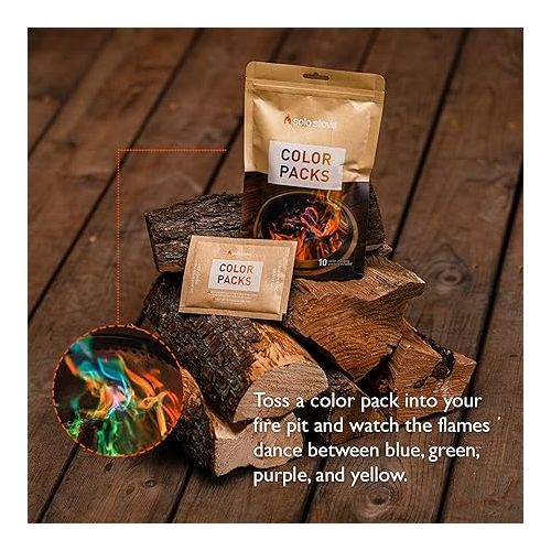  Solo Stove Color Pack 10 Color Changing Fire Packets, Adds Magic Fire Colorful Flames to Your Fire Pit & 4 Potential Fire Color - Blue, Green, Purple, and Yellow - Firepit Accessory for Outside Pits