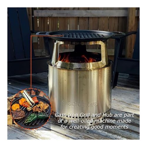  Solo Stove Bonfire Grill Top and Hub, Cast Iron Cooktop with Stainless steel Hub for 8” Elevation, Addition for Bonfire Fire Pit, Weight: 20 lbs, Diameter: 17.5