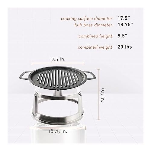  Solo Stove Bonfire Grill Top and Hub, Cast Iron Cooktop with Stainless steel Hub for 8” Elevation, Addition for Bonfire Fire Pit, Weight: 20 lbs, Diameter: 17.5