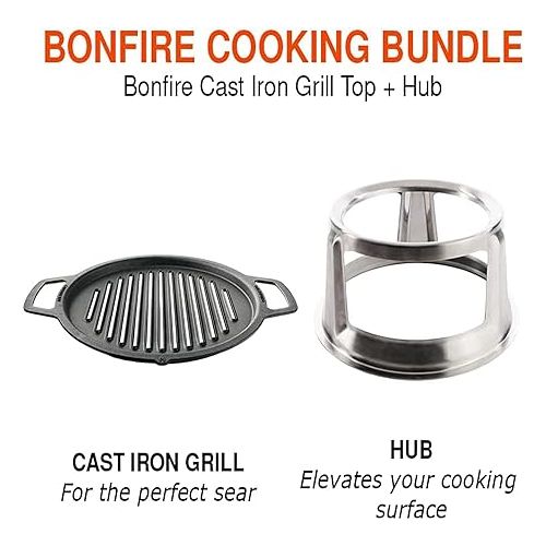  Solo Stove Bonfire Grill Top and Hub, Cast Iron Cooktop with Stainless steel Hub for 8” Elevation, Addition for Bonfire Fire Pit, Weight: 20 lbs, Diameter: 17.5