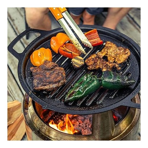  Solo Stove Bonfire Grill Top and Hub, Cast Iron Cooktop with Stainless steel Hub for 8” Elevation, Addition for Bonfire Fire Pit, Weight: 20 lbs, Diameter: 17.5