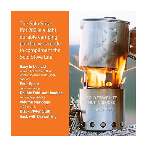  Solo Stove Solo Pot 900 - Lightweight Stainless Steel Backpacking Pot | Boil Water Quickly | Volume Markings and Pour Spout