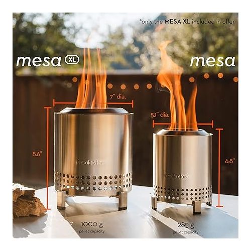  Solo Stove Mesa XL Tabletop Fire Pit with Stand | Low Smoke Outdoor Mini Fire for Urban & Suburbs | Fueled by Pellets or Wood, Stainless Steel, with Travel Bag, H: 8.6