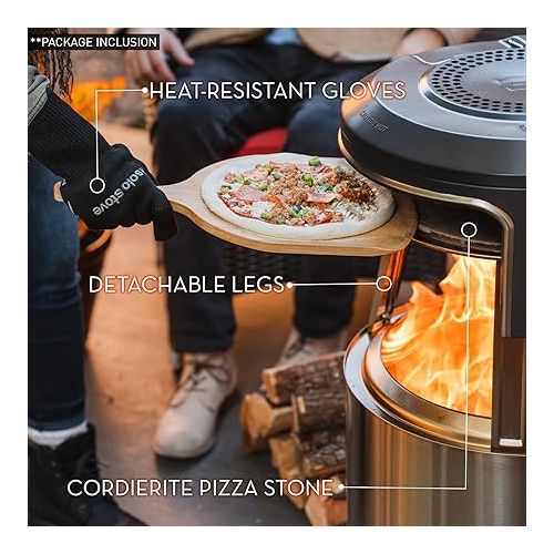  Solo Stove Bonfire Pi Fire | Pizza Oven Accessory for Bonfire Fire Pit, Incl. Carry Case & Cordierite Pizza Stone, Wood Burning Assembly, Stainless Steel, (H x Dia): 16.9 x 19.3 in, 19.6 lbs