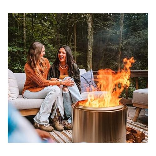  Solo Stove Bonfire 2.0, Smokeless Fire Pit | Wood Burning Fireplaces with Removable Ash Pan, Portable Outdoor Firepit - Ideal for Camping, Stainless Steel, H: 14 in x Dia: 19.5 in, 20 lbs