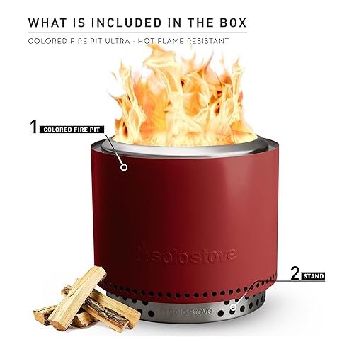  Solo Stove Bonfire 2.0 w/Stand, Smokeless Fire Pit | Wood Burning Fireplace w Removable Ash Pan, Portable Outdoor Firepit for Camping, Stainless Steel, H:16.75in x Dia:19.5in, 25.1lbs, Color:Mulberry