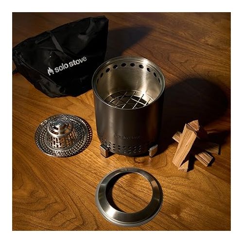  Solo Stove Mesa Tabletop Fire Pit with Stand | Low Smoke Outdoor Mini Fire for Urban & Suburbs | Fueled by Pellets or Wood, Safe Burning, Stainless Steel, with Travel Bag, 6.9 x 5.1 in, 1.4lbs