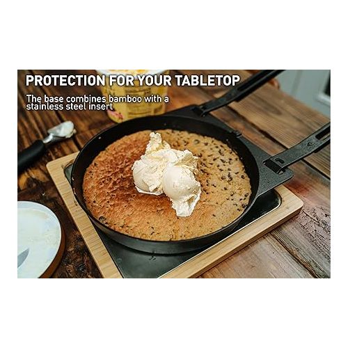  Solo Stove Pi Cast Iron 3-Piece Cookware Set | Incl. Round Skillet (30,5 cm), Reversible Grill/Griddle (29,2 x 33 cm), 2 Removable Handles, Bamboo/Stainless Steel Base for Protection