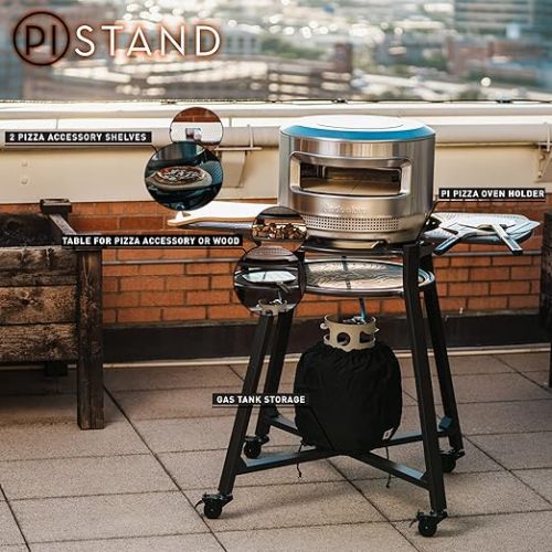  Solo Stove Portable Pi Stand | Outdoor Stand for Pi Pizza Oven on Wheels, With Shelf & Gas Tank Storage, Split Table Top, Powder-Coated Stainless Steel, Dimensions (LxW): 47.3 x 38.1 in, 45 lbs, Black