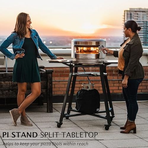  Solo Stove Portable Pi Stand | Outdoor Stand for Pi Pizza Oven on Wheels, With Shelf & Gas Tank Storage, Split Table Top, Powder-Coated Stainless Steel, Dimensions (LxW): 47.3 x 38.1 in, 45 lbs, Black