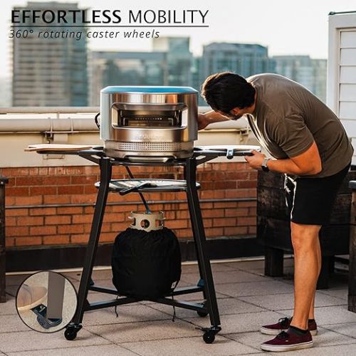  Solo Stove Portable Pi Stand | Outdoor Stand for Pi Pizza Oven on Wheels, With Shelf & Gas Tank Storage, Split Table Top, Powder-Coated Stainless Steel, Dimensions (LxW): 47.3 x 38.1 in, 45 lbs, Black