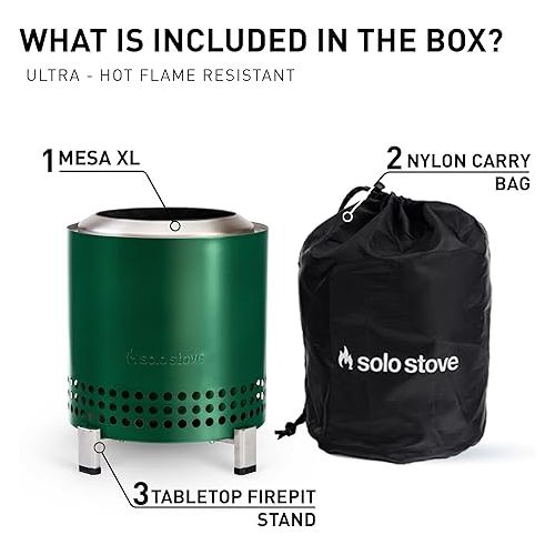  Solo Stove Mesa XL Tabletop Fire Pit with Stand | Low Smoke Outdoor Mini Fire for Urban & Suburbs | Fueled by Pellets or Wood, Stainless Steel, with Travel Bag, H: 8.6