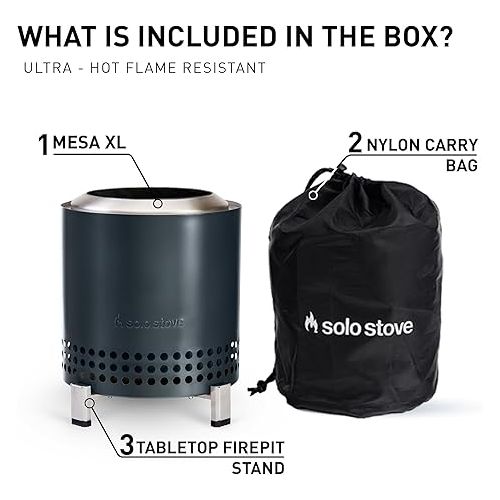  Solo Stove Mesa XL Tabletop Fire Pit with Stand | Low Smoke Outdoor Mini Fire for Urban & Suburbs | Fueled by Pellets or Wood, Stainless Steel, with Travel Bag, H: 8.6