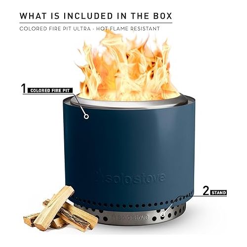  Solo Stove Bonfire 2.0 with Stand, Smokeless Fire Pit | Wood Burning Fireplace w Removable Ash Pan, Portable Outdoor Firepit For Camping, Stainless Steel, H:16.75in x Dia:19.5in, 25.1lbs, Color: Water